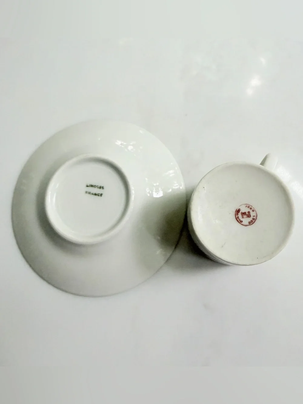 Vintage Limoges Porcelain Espresso Demitasse Cup Saucer dancing ribbons 2 Set